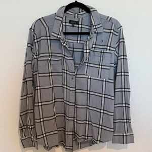 PacSun Gray and Black Flannel Button-Down Shirt M/L